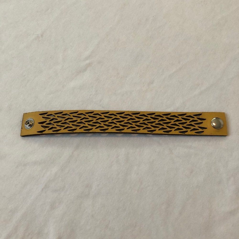Mustard leather laser cut wrap bracelet